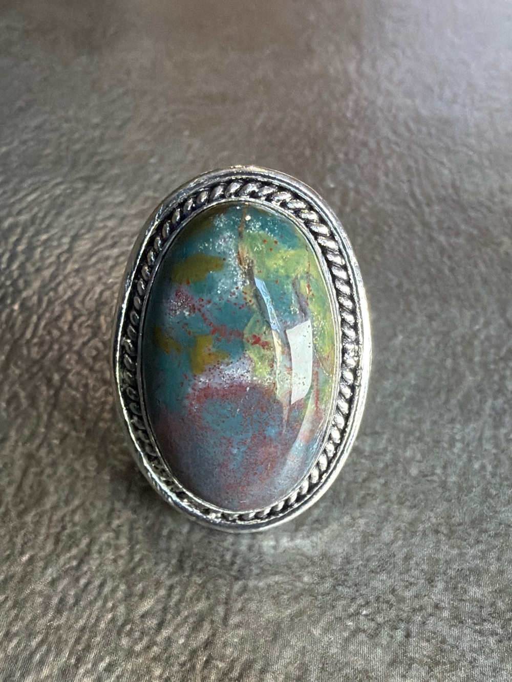 Vintage Style Women Jewelry Ring Size 8 925 Silver Plated Bloodstone Jasper